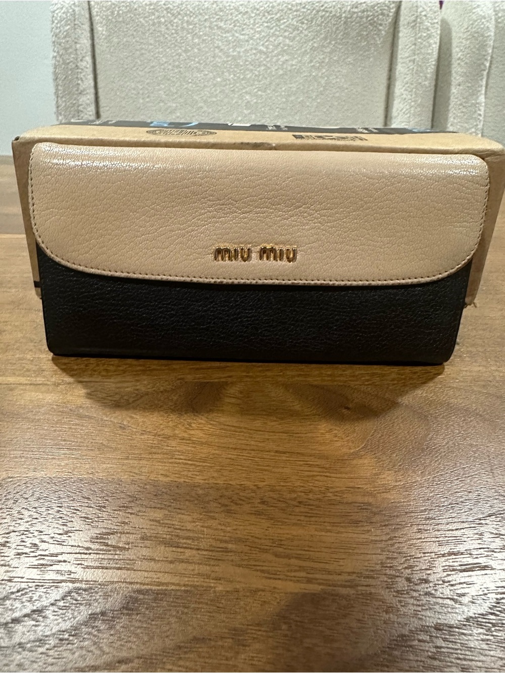 Miu Miu Beige and Black Leather Continental Wallet
